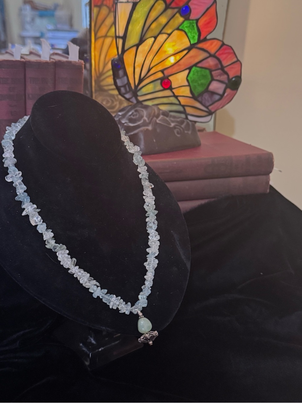 Icy Blue & Clear Chip Necklace with Pendant